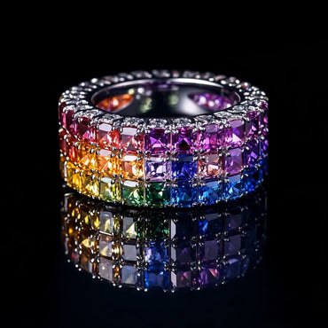 6.0Ctw Princess Cut Sapphire Gradient Ring-JEWELBUYS