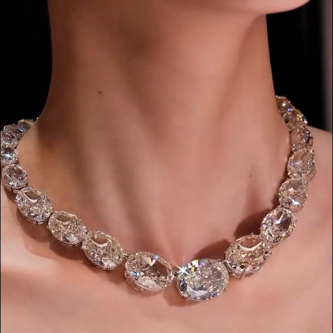100ctw Luxury Romantic Oval Cut White Sapphire Necklace-JEWELBUYS