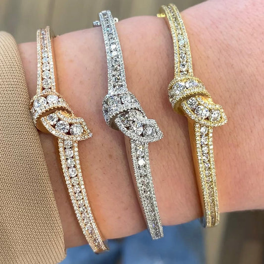 6.0ctw Round Brilliant Cut White Sapphire Knot Bracelet-JEWELBUYS