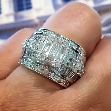 Unique 5 ctw Multi-Cut White Gemstone Patchwork Engagement Ring for Men and Women -JEWELBUYS