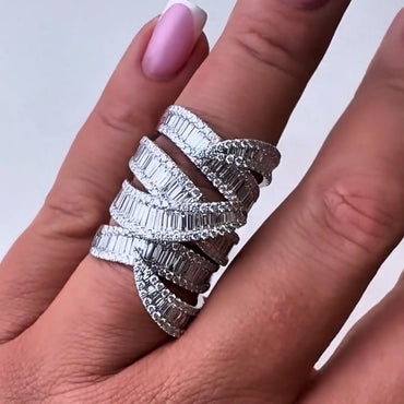 7.17ctw Baguette Cut & Round Brilliant Cut Sapphires Luxury Wrap Ring-JEWELBUYS