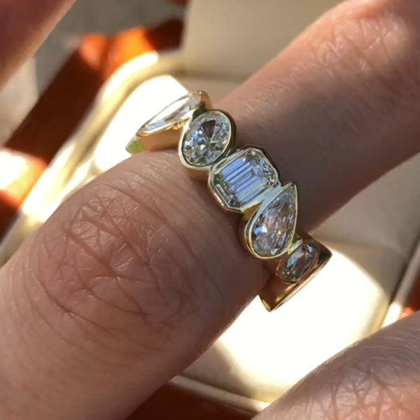 Mixed Shape Multi-Cut Eternity White Sapphire Wedding Band - JEWELBUYS