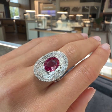 5.0Ctw Oval-cut pink sapphire and rectangular sapphire engagement ring-JEWELBUYS