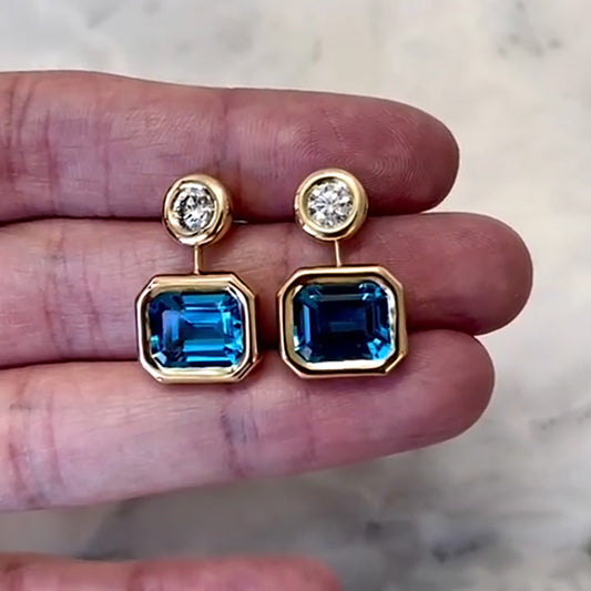 2ct Octagonal Cut Blue and White Two Tone Pendant Earrings - JEWELBUYS