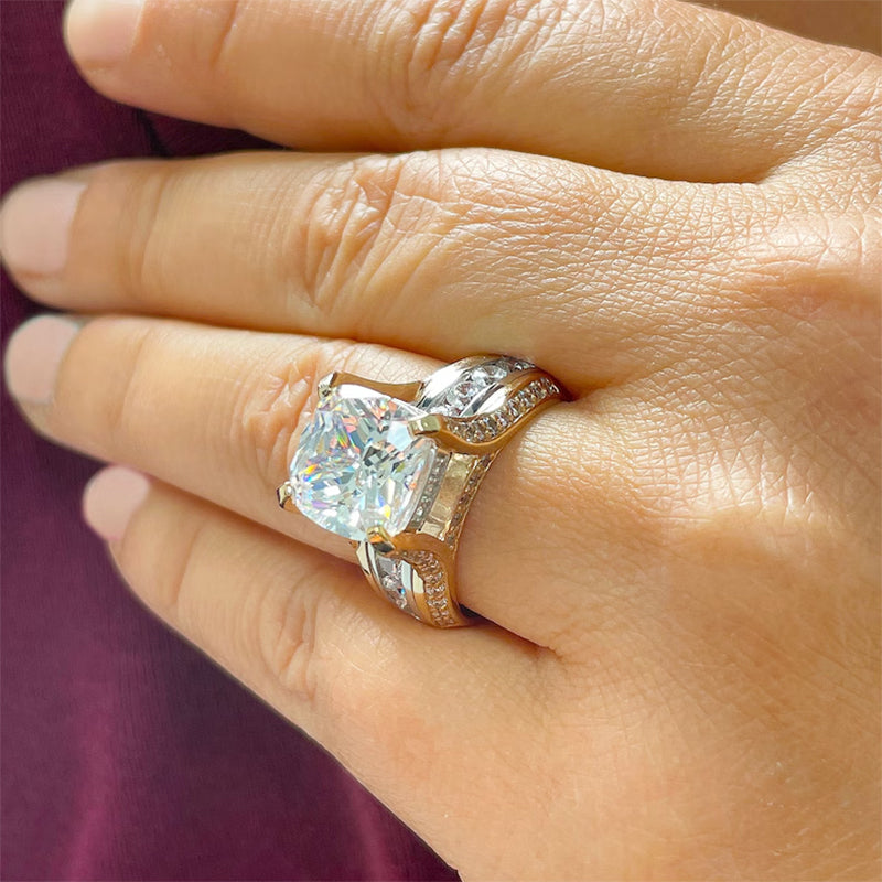 6.5ctw Cushion and Round Cut White Sapphire Engagement Ring -JEWELBUYS