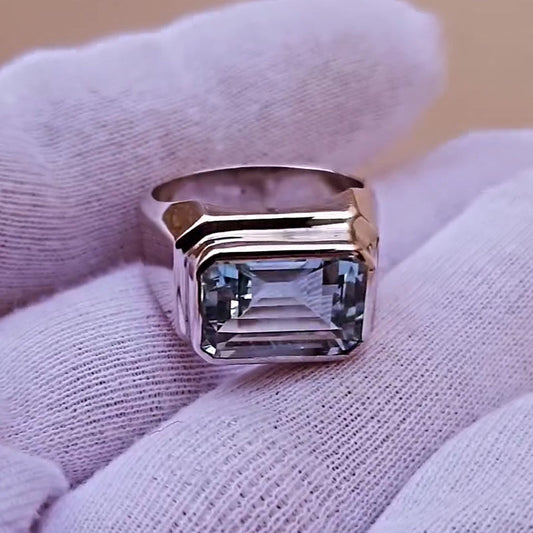7ctw Emerald Cut Bezel Set Simple Ring -JEWELBUYS
