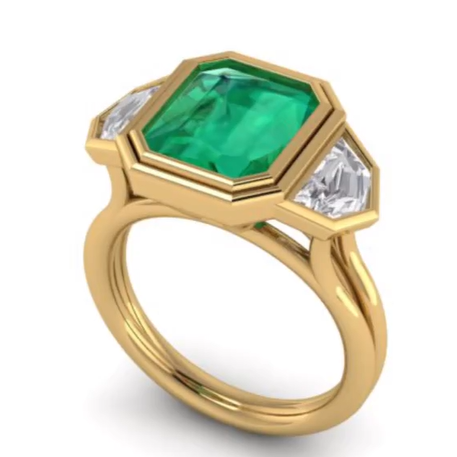 6 ctw Emerald Cut 3 Stones Gold Engagement Ring - JEWELBUYS
