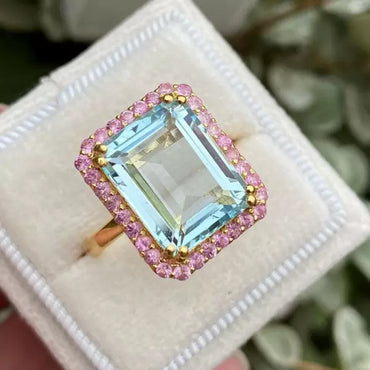 8.4ct Emerald & Round Cut Blue & Pink Sapphire Cocktail Ring-JEWELBUYS