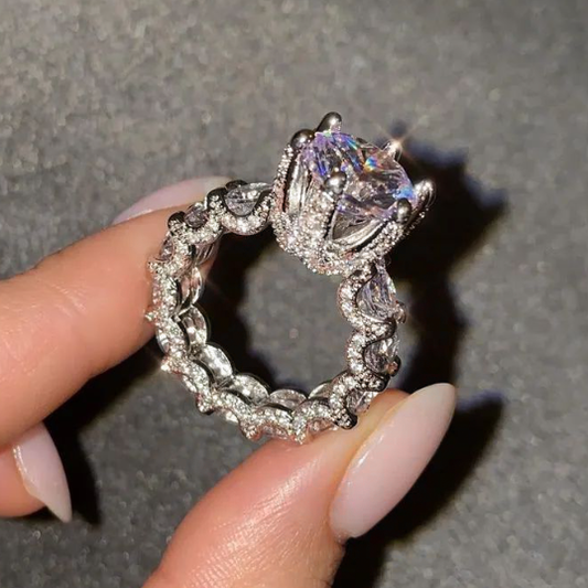 Women Crown 8ctw Round Cut White Sapphire Ring -JEWELBUYS