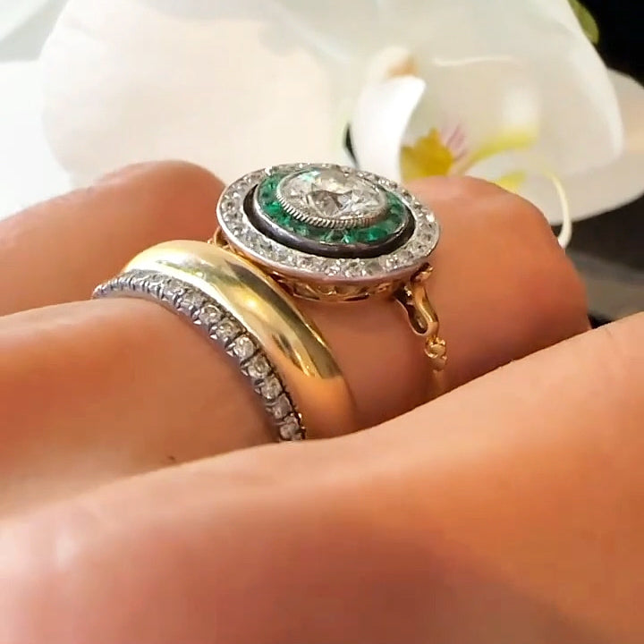 3.3ctw Art Deco Style Old European Cut Emerald Heart Ring-JEWELBUYS