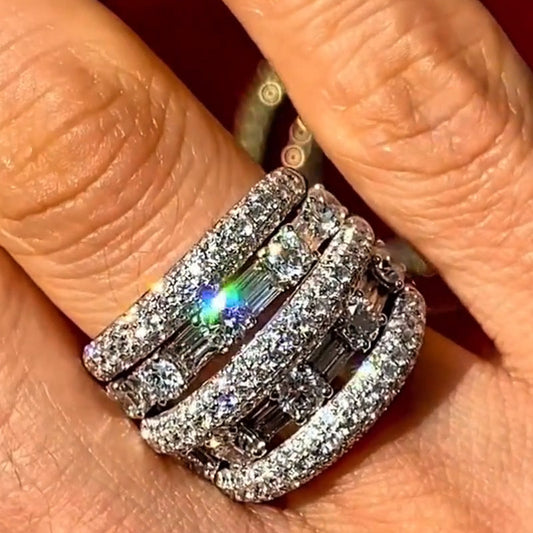 4.22 Ctw Baguette and Round White Sapphire Multi-Row Ring-JEWELBUYS