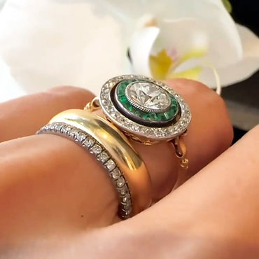 3.3ctw Art Deco Style Old European Cut Emerald Heart Ring-JEWELBUYS