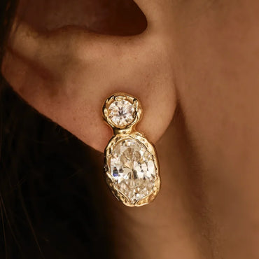 3.0Ctw round and oval-cut white sapphire double earrings-JEWELBUYS