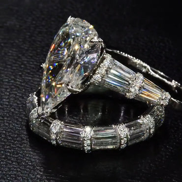 4ct Pear and Baguette Cut Delicate Band Stacking Ring-JEWELBUYS