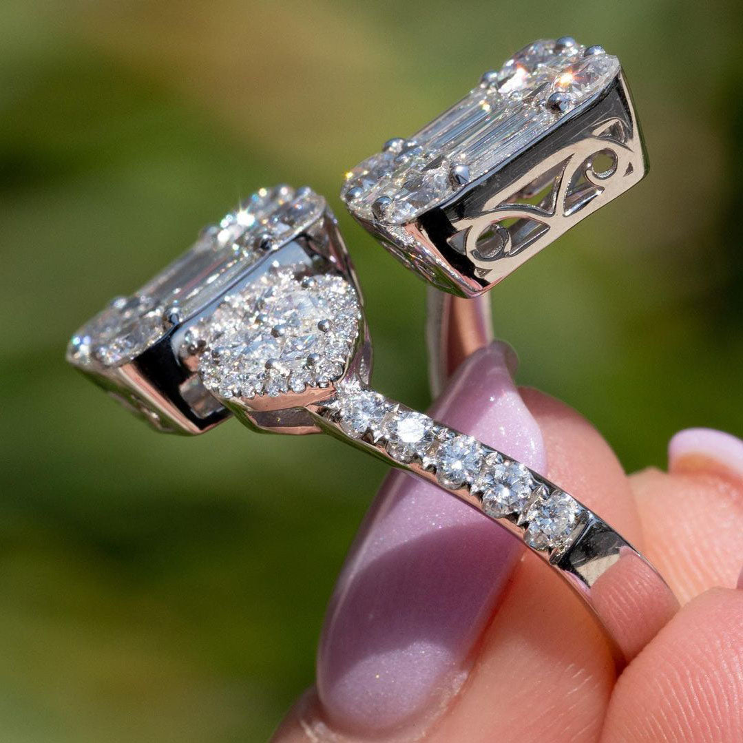 Stylish Heart & Square Shaped 2ctw Round & Baguette Cut White Sapphire Women's Engagement Ring in Silver-JEWELBUYS