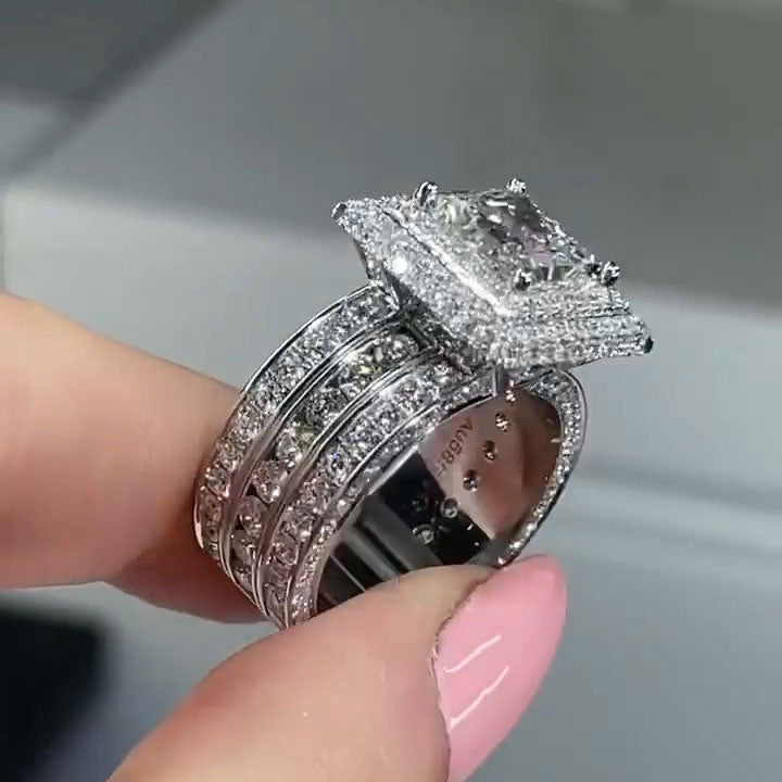 3.6ct Princess Cut Triple Row White Sapphire Engagement Ring - JEWELBUYS