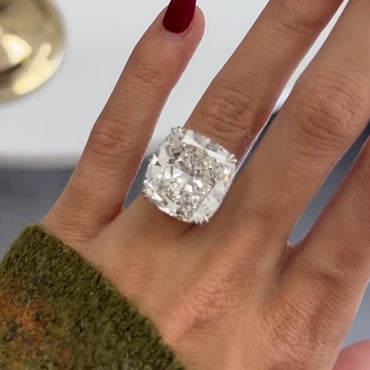 13.6Ct Cushion Cut Single Stone Personalized White Sapphire Engagement Ring-JEWELBUYS