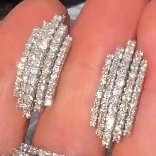 2.0ctw Five-Row Sapphire Pave-Set Earrings-JEWELBUYS