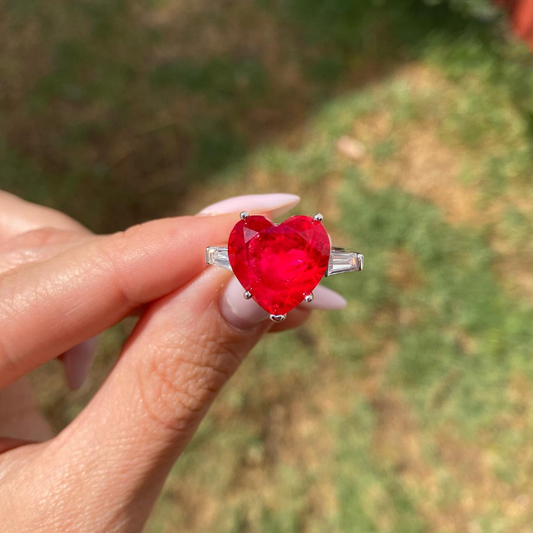 7ct Heart Cut Ruby Sapphire Three Stone Engagement Ring - JEWELBUYS