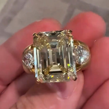 8Ct Emerald and Pear-Cut Three-Stone Yellow Sapphire Engagement Ring-JEWELBUYS