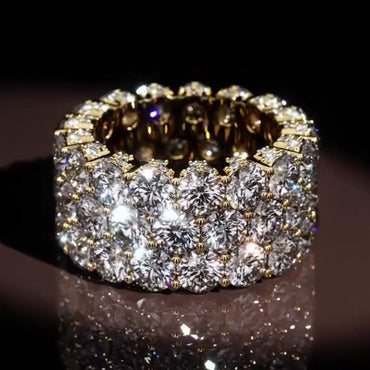 11.0Ctw Classic Round Cut 3 Row Pavéd White Sapphire Eternity Band-JEWELBUYS