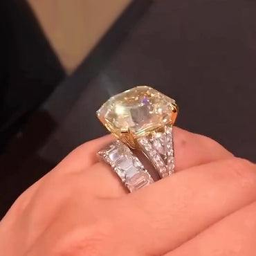 12ctw Emerald-Cut Yellow Sapphire Stacking Ring-JEWELBUYS