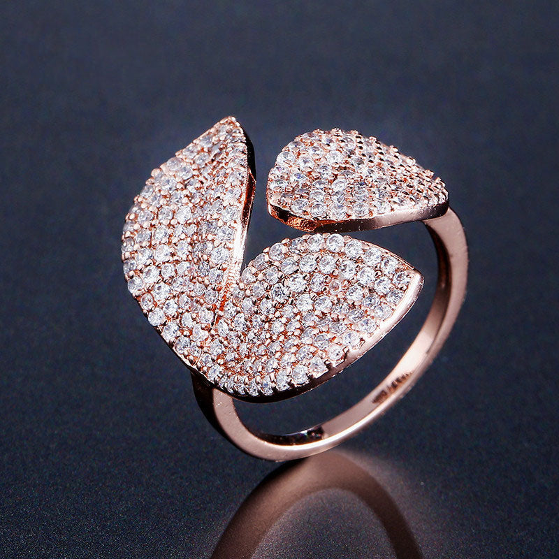 Ladies Pave Setting Clover Opening Ring - JEWELBUYS