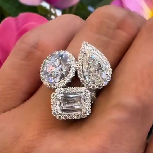 10.3ctw Multi-Cut Exquisite Three Stone Ring-JEWELBUYS