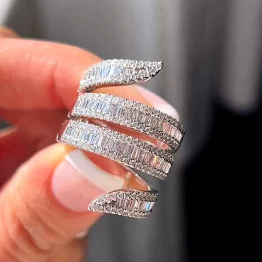 2.89Ctw Round and Baguette Wrap Around Sapphire Cocktail Ring-JEWELBUYS
