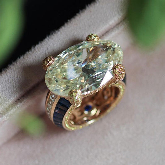 8.0ct Oval Cut Yellow and Blue Stones Ring -JEWELBUYS