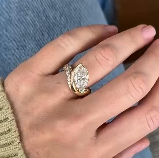 3.5Ctw marquise cut white sapphire bezel set meander ring-JEWELBUYS