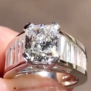 5.03ctw Radiant and Baguette Cut Brilliant Engagement Ring-JEWELBUYS