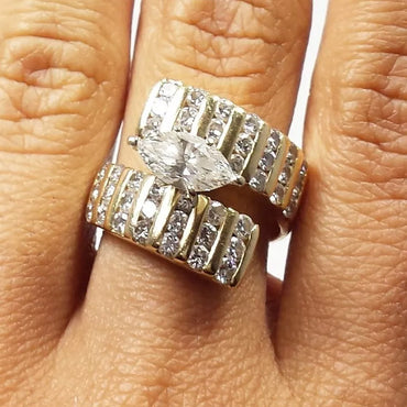 3.1ctw Side Wing Marquise White Sapphire Channel Wide Bypass Engagement Ring-JEWELBUYS