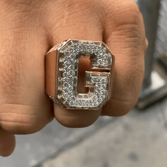 1ct Fashion Round Cut White Sapphire Paved Shank Men's Ring in Rose Gold-JEWELBUYS