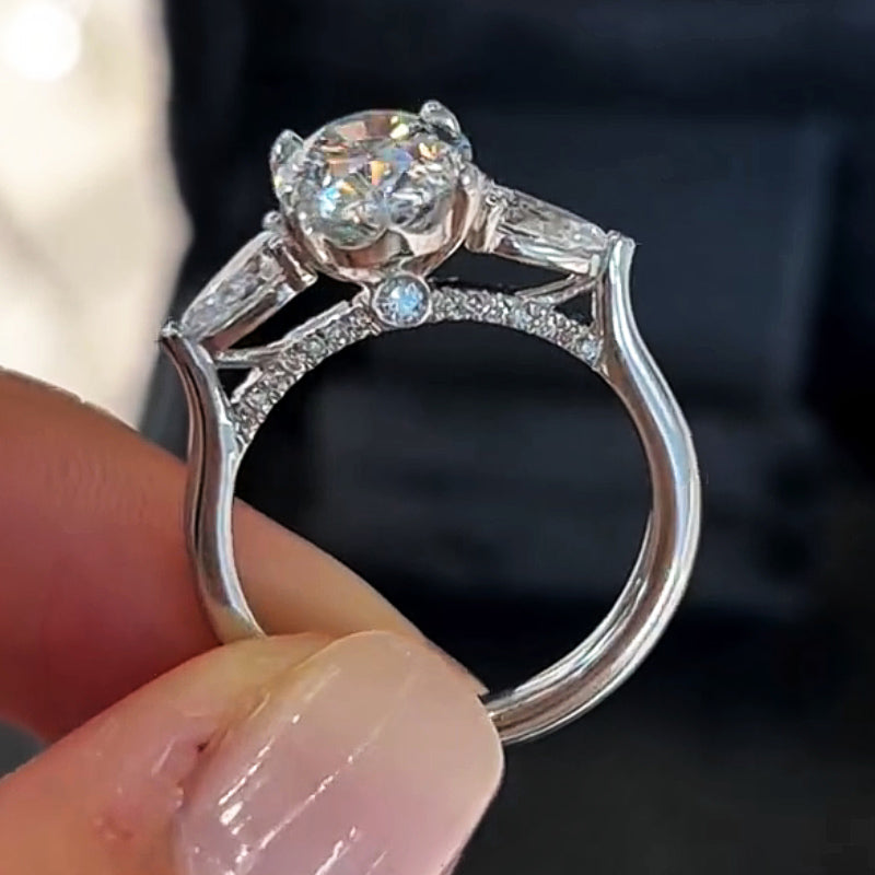 Sparkly 4ct Oval Cut Centered with Two Pear Cut White Sapphire Women's Engagement Ring in Silver-JEWELBUYS
