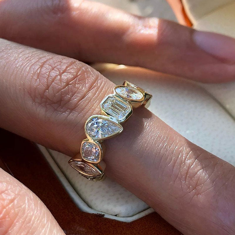 Mixed Shape Multi-Cut Eternity White Sapphire Wedding Band - JEWELBUYS