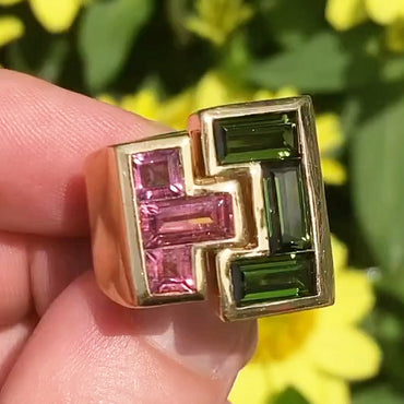 2.7Ctw Pink and Green Emerald Sapphire Architectural Style Ring-JEWELBUYS