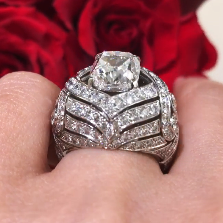 10 ctw Cushion Cut White Sapphire Rose Love Ring-JEWELBUYS
