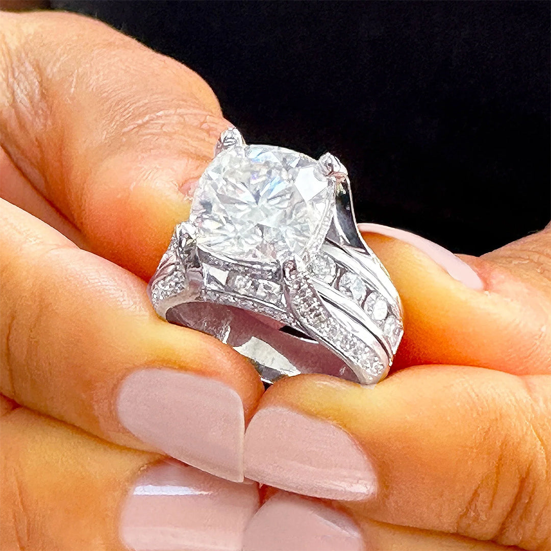 6.5ctw Cushion and Round Cut White Sapphire Engagement Ring -JEWELBUYS
