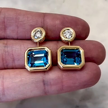 2ct Octagonal Cut Blue and White Two Tone Pendant Earrings - JEWELBUYS