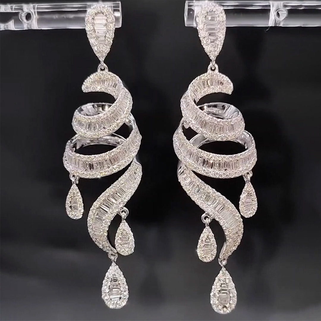 5.7ctw Baguette Cut White Sapphire Beryl Dangle Earrings-JEWELBUYS