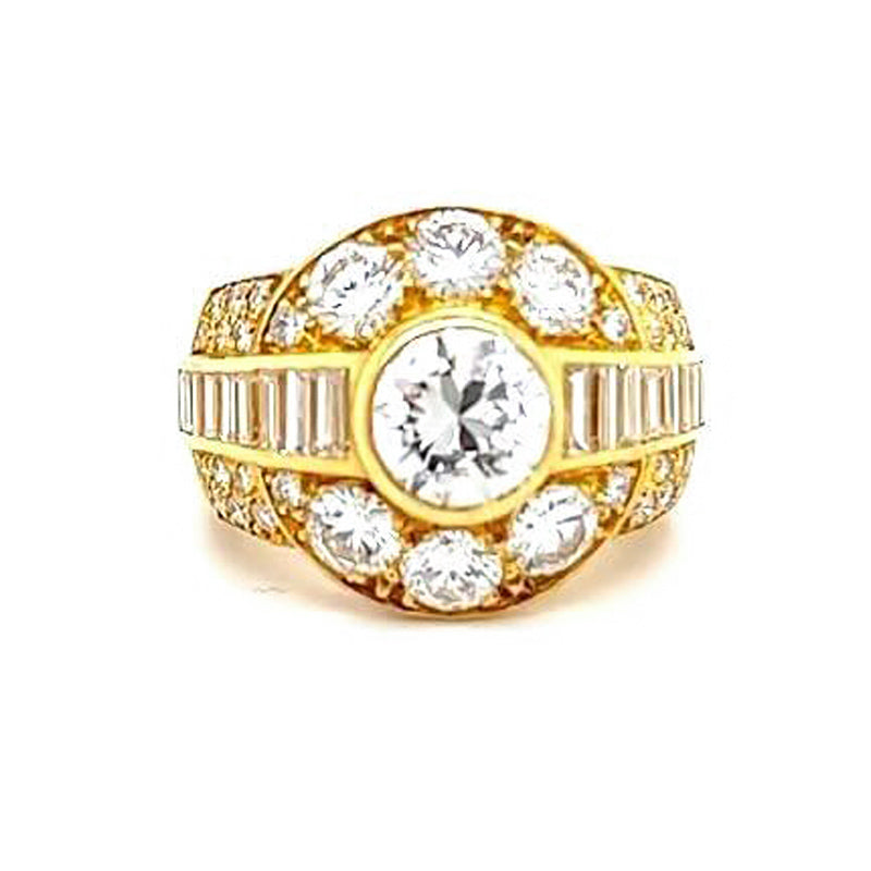 Classic 4ct Round Cut White Sapphire with Paved Stones in Round & Emerald Cut Cocktail Ring in Gold-JEWELBUYS