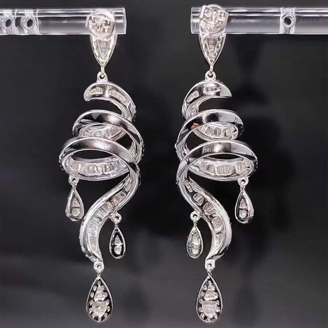 5.7ctw Baguette Cut White Sapphire Beryl Dangle Earrings-JEWELBUYS