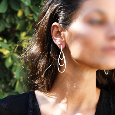 1.98ctw Round Brilliant White Sapphire 3 Layers Teardrop Dangle Earrings-JEWELBUYS