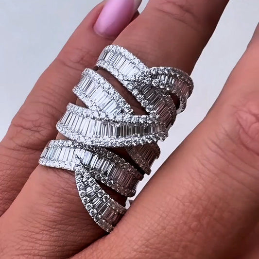 7.17ctw Baguette Cut & Round Brilliant Cut Sapphires Luxury Wrap Ring-JEWELBUYS