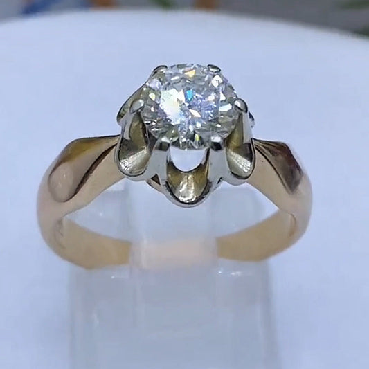 1.05ct Round Cut Solitaire White Sapphire Vintage Tulip Engagement Ring-JEWELBUYS