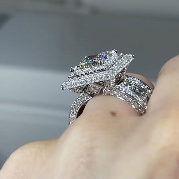 3.6ct Princess Cut Triple Row White Sapphire Engagement Ring - JEWELBUYS