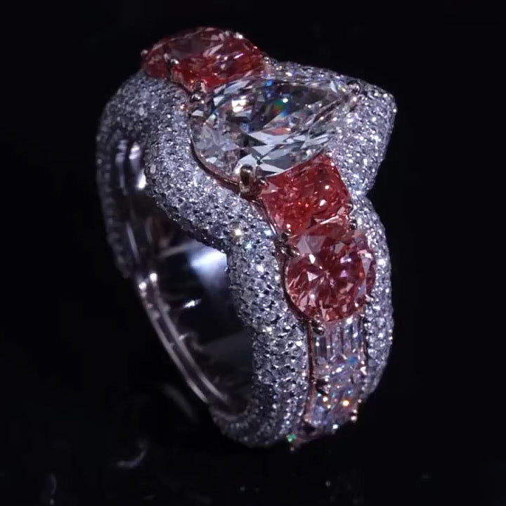 5.0Ctw Multi-Cut White Sapphire and Pink Morganite Ring-JEWELBUYS