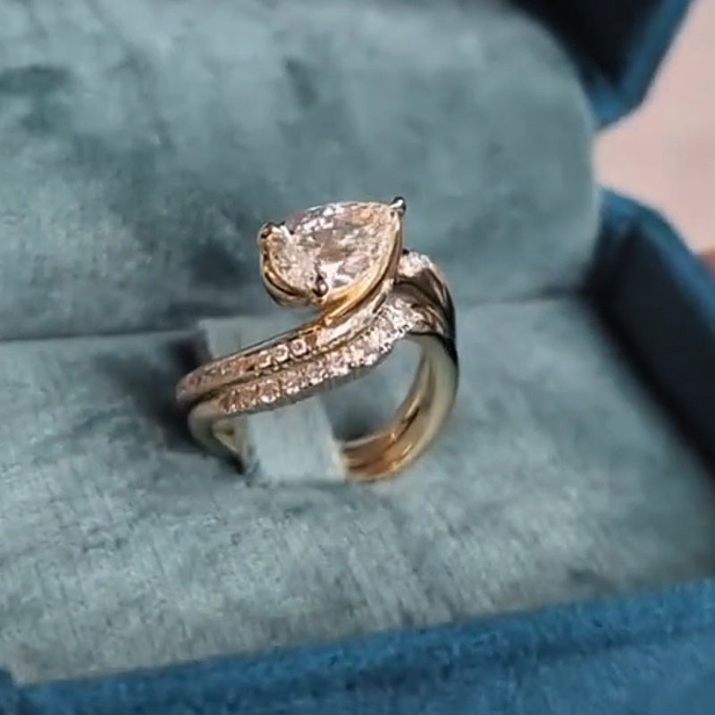 3.25Ctw Pear Cut White Sapphire S Ring Set-JEWELBUYS