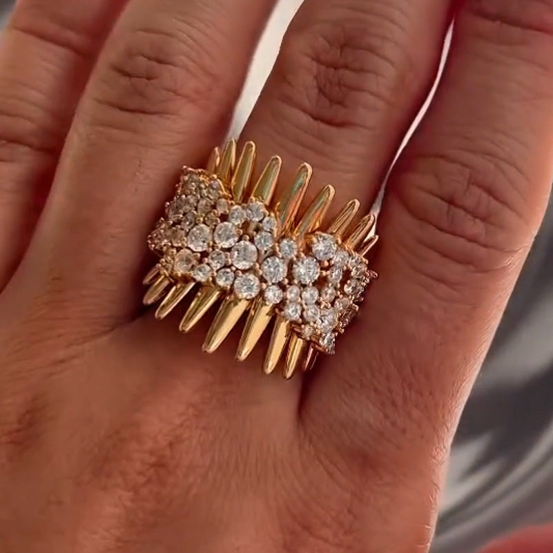 2.0Ctw Round Cut White Sapphire Spike Art Ring-JEWELBUYS